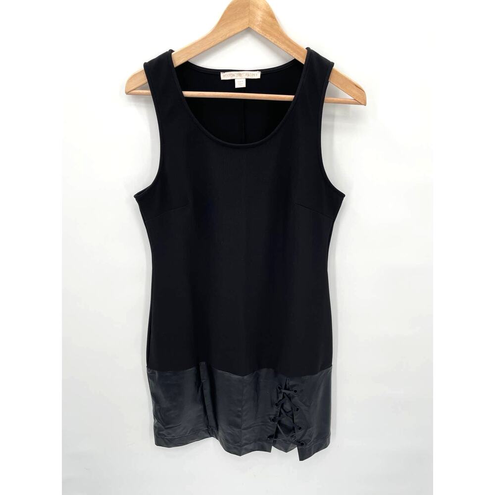 BOSTON PROPER Black Sleeveless Dress with Faux Leather Tie Detail // S